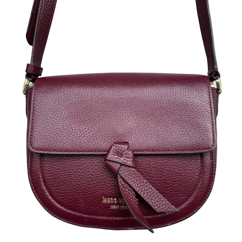 Kate Spade New York Classic Knott Pebbled Leather Medium Saddle Bag in Grenache - Picture 4 of 14